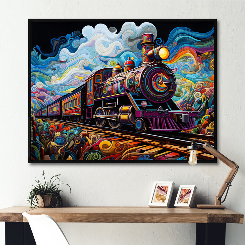 «Abstract Train Whimsical Journey II», reproduction sur toile, H 30 po x l 40 po x P 1,5 po, Cadre flottant noir