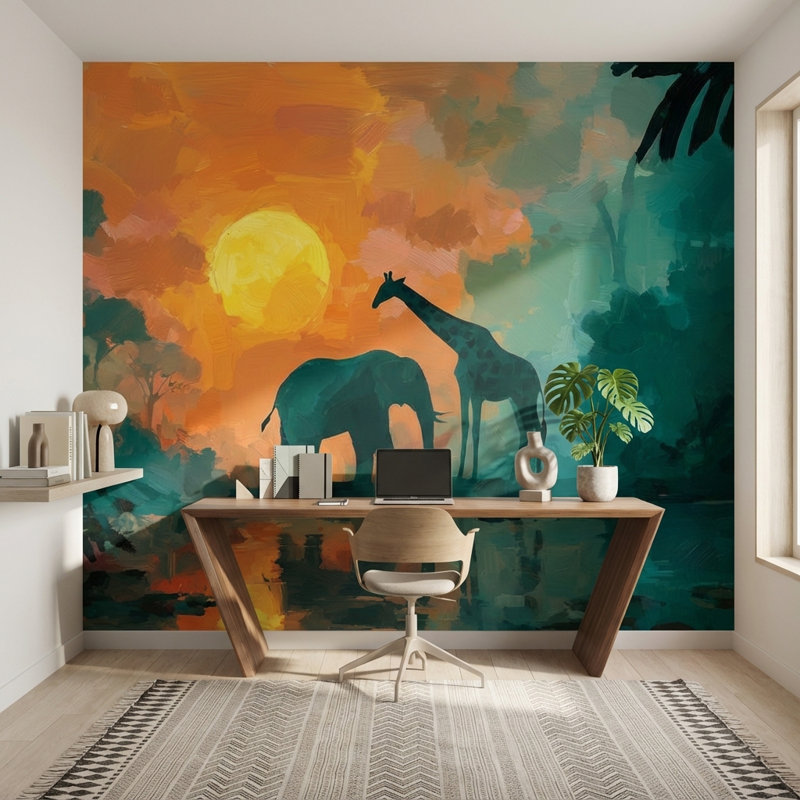 Décoration murale éléphant Girafe, 140 po x 108 po, Peler et coller