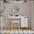 Dressing Table With LED Lights Glass Top Dressing Table With Extendable Side Table 5 Drawers Dressing Table With Mirror And Stool For Bedroom