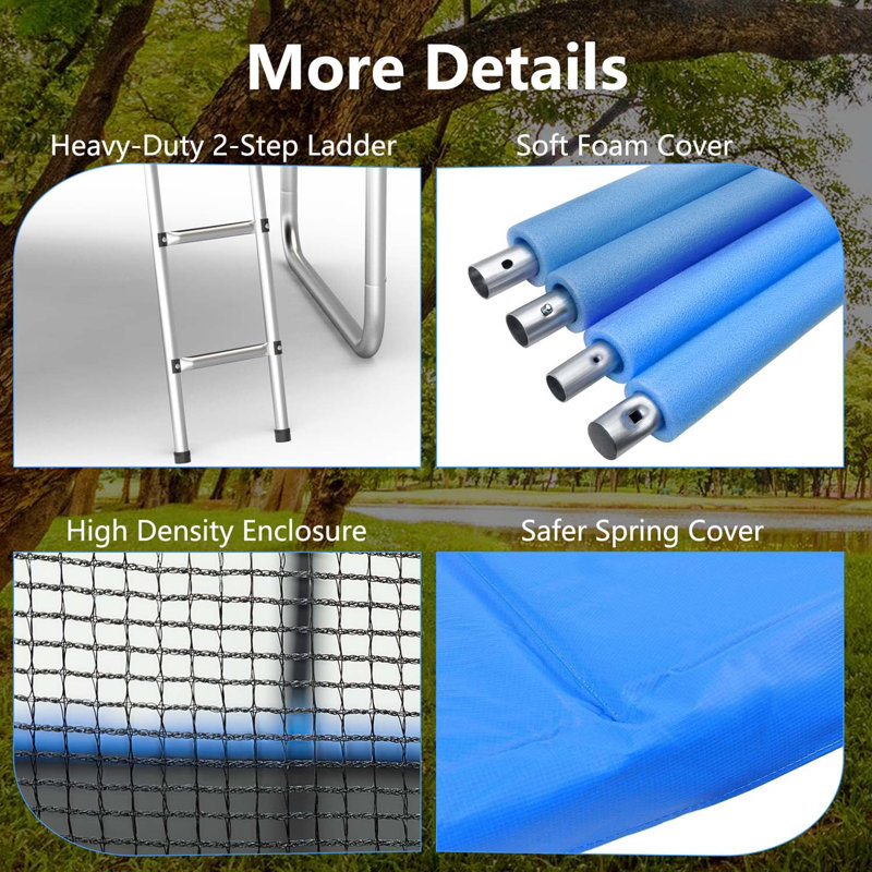 AOTOB 8FT Blue Round Trampoline with Safety Enclosure