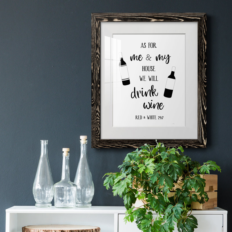 Drink Wine - Art textuel sur papier avec cadre photo, H 24 po x l 18 po x P 1,5 po, Papier encadré noir