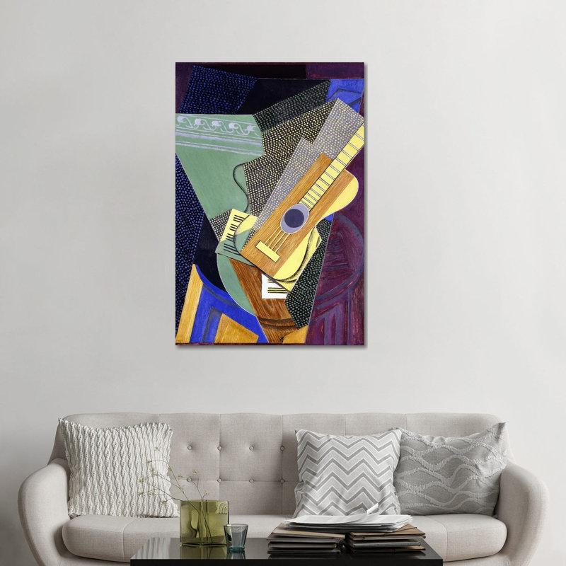 Guitare sur table Table sur une table, 1916 par Juan gris, reproduction d’art, H 48 po x l 32 po x P 1,5 po, Toile tendue