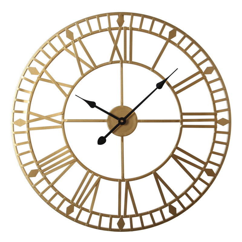 Elienor Iron Wall Clock, Gold, 60cm H x 60cm W x 4cm D