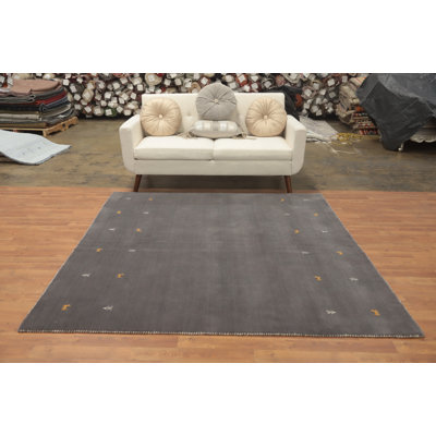 Gabbeh Style Gray Area Rug 6x6 Featuring Minimalist Animal Icons