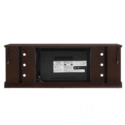 Grand support de rangement pour bureau de télévision avec fausses pierres empilées, console média avec foyer de 23 po, amplement de rangement et gestion des câbles, meuble télé