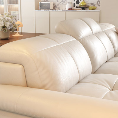 White Genuine Leather Modular Sofa cushion Threeseat