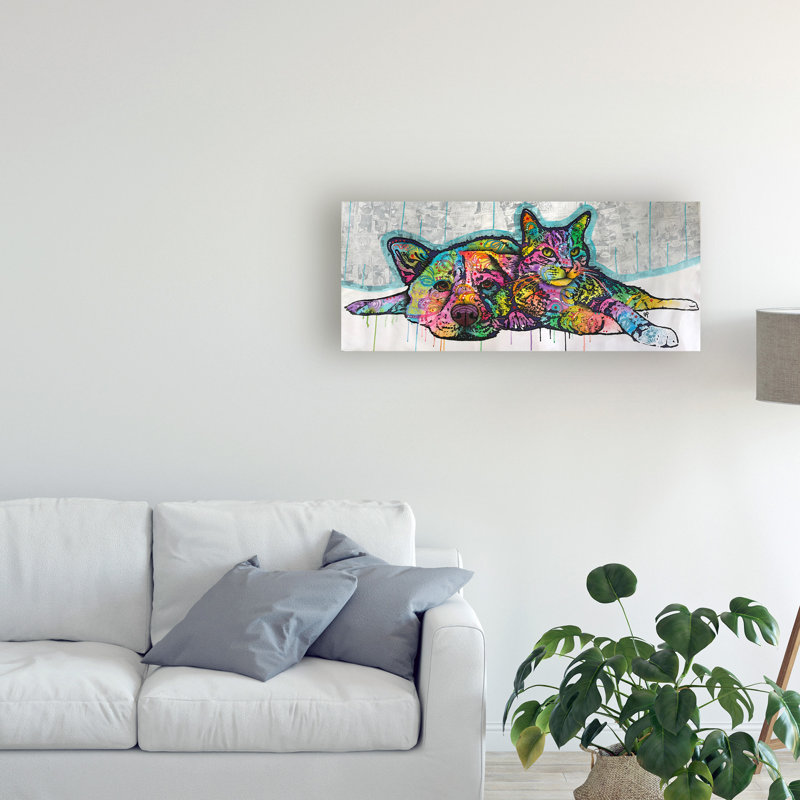 «Companions Cat and Dog», reproduction d'impression sur toile tendue, H 10 po x l 24 po x P 2 po