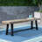 Neutral Gray Sandblast Finish 63-Inch 3-Seat Outdoor Patio Acacia Wood Bench with Black Legs