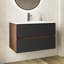 Meuble-lavabo flottant 30 po noir et noyer, lavabo intégré en céramique avec trop-plein et 3 trous de robinet, rangement spacieux pour les salles de bain modernes-129767594-129767598
