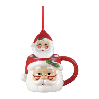 Nostalgic 16 oz. Ceramic Santa Mug and Ornament Set