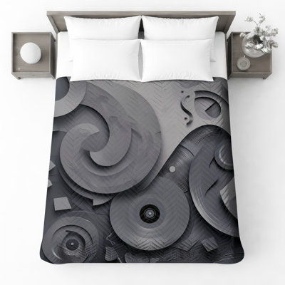 Couvre-lit matelassé gris à spirales abstraites toutes tailles