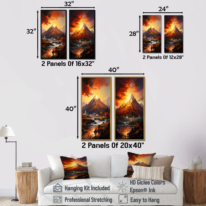 Volcano Volustic Crust - Volcano, ensemble de 2 reproductions d'art mural, Cadre flottant noir, H 28 po x l 25 po