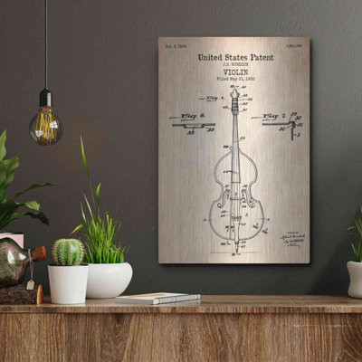 «Violin Blueprint Brevet Parchment», art mural en métal