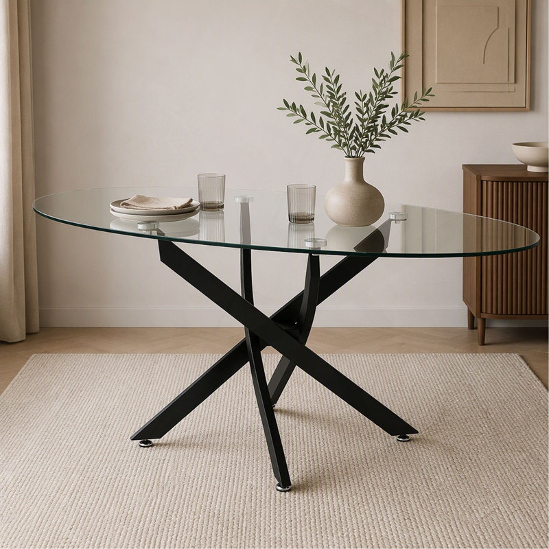 Table basse ovale, table d'appoint en verre de 100 cm avec pattes, table à thé moderne pour salon, Transparent/noir