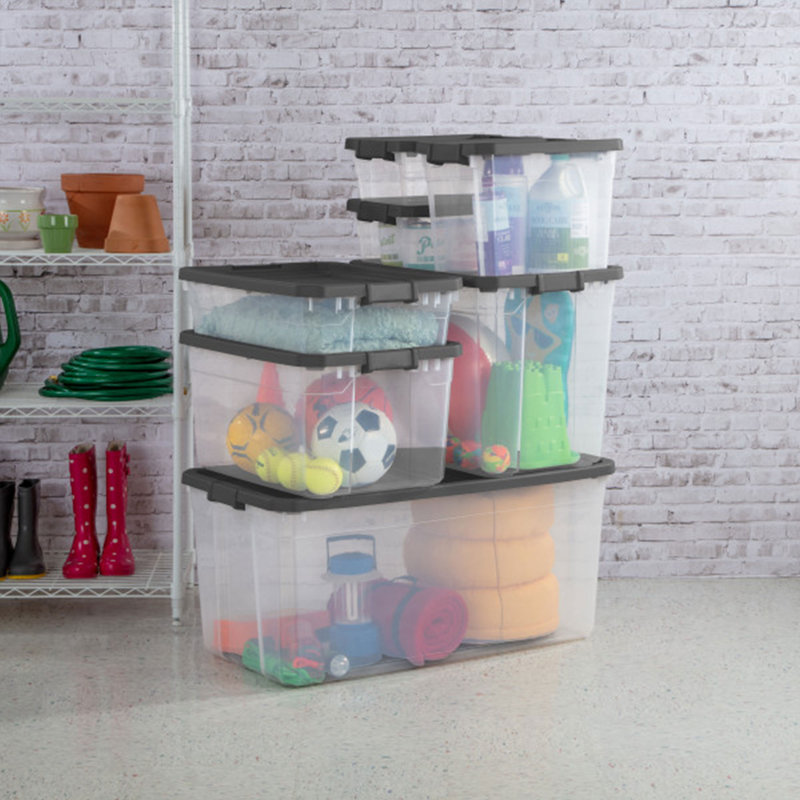 Sterilite Clear Plastic Stacking Storage Containers w/ Lid, Clear/Grey, 108 Quart