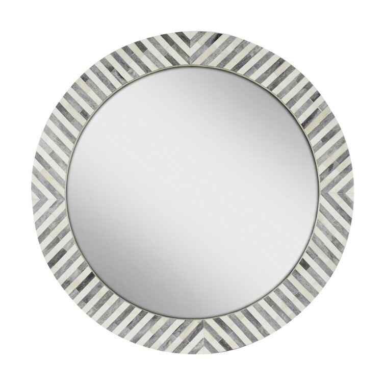 Evangeline Round Bone Framed Wall Mounted Mirror