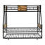 Lit superposé simple au-dessus d'un lit double en métal noir et brun avec lit gigogne, garde-corps sur 2 côtés, moderne pour la chambre à coucher, peu encombrant, structure, sommeil silencieux, rangement facile, assemblage simple
