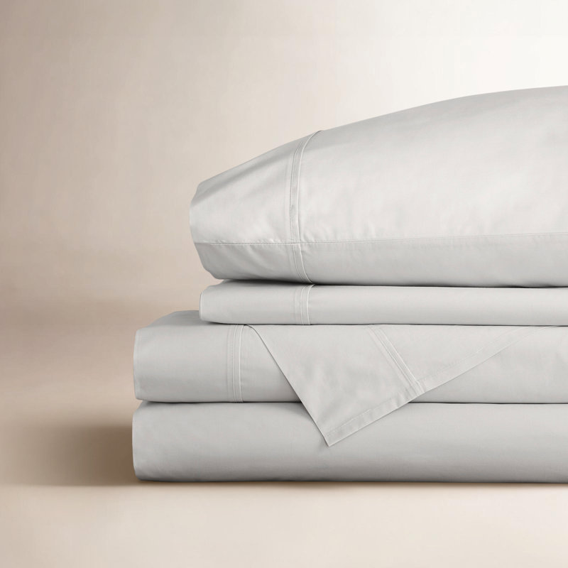 Emrik Brushed Organic Cotton Percale Sheet Set, Soft Gray, Full