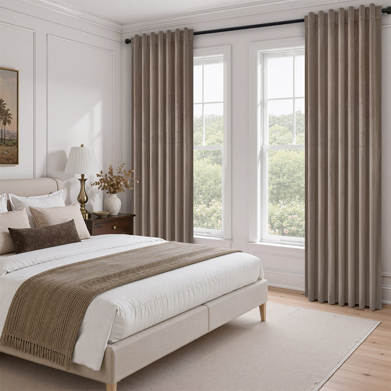 Rideau isolant 100% occultant en velours Alicea, L 52 po x L 96 po, Taupe