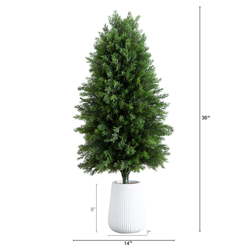 3ft. UV Resistant Artificial Cedar Tree in Decorative White Planter (Indoor/Outdoor)