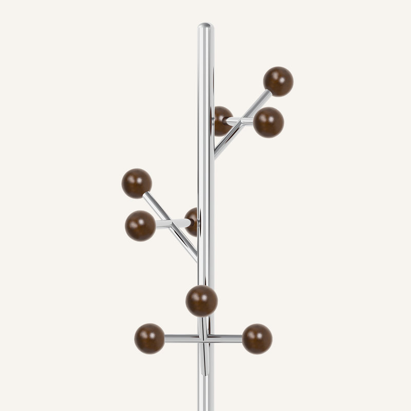 9-Hook Freestanding Coat Rack with Solid Rubberwood and Stainless Steel Marble Base