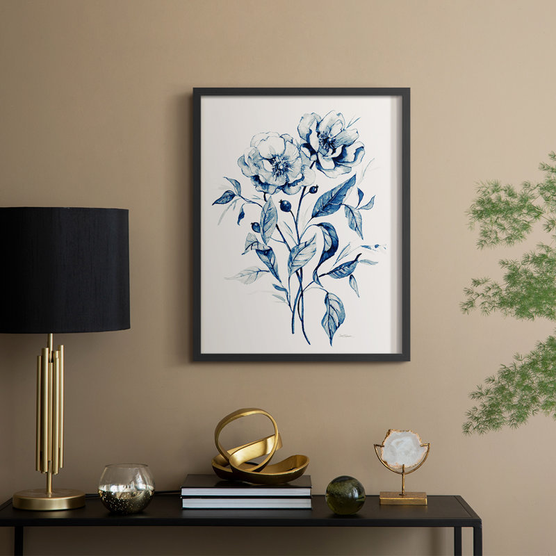 Indigo Wild Roses I, reproduction encadrée - bois massif, H 15 po x l 12 po, Noir, noir, noir, noir