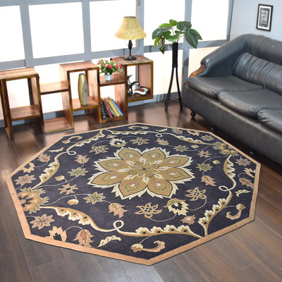 Calliann Hand Tufted Wool Eco-Friendly Area Rugs - Octagon, Charcoal Color, Oriental Design, High Pile Thick Handmade Anti Skid Area Rugs for Living Room, Bed Room