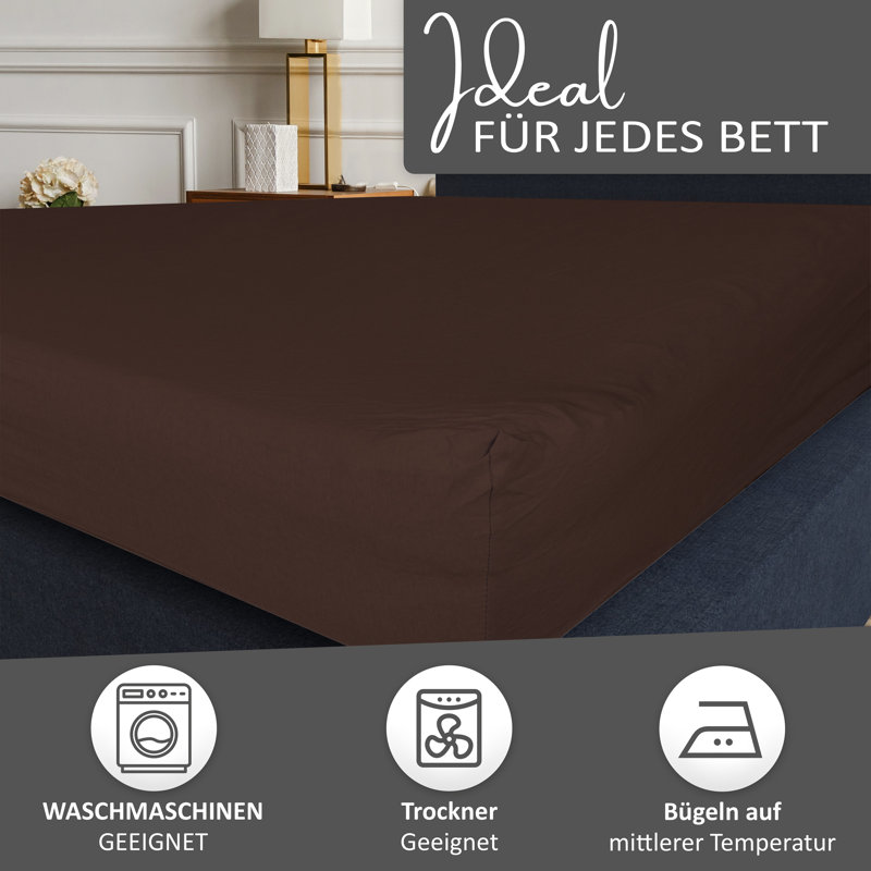100% Cotton Jersey Knit Fitted Sheet, Brown, European Double (140 x 200cm)