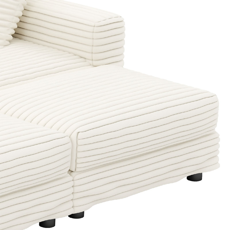 Canapé modulaire moderne en velours côtelé 4 places avec 2 repose-pieds, H 35,35 po x l 102,42 po x P 66,94 po, Beige