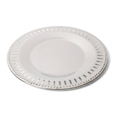 Assiette de présentation de luxe en acier inoxydable - Design à rebords découpés - 13,5 po de diamètre - Vaisselle élégante