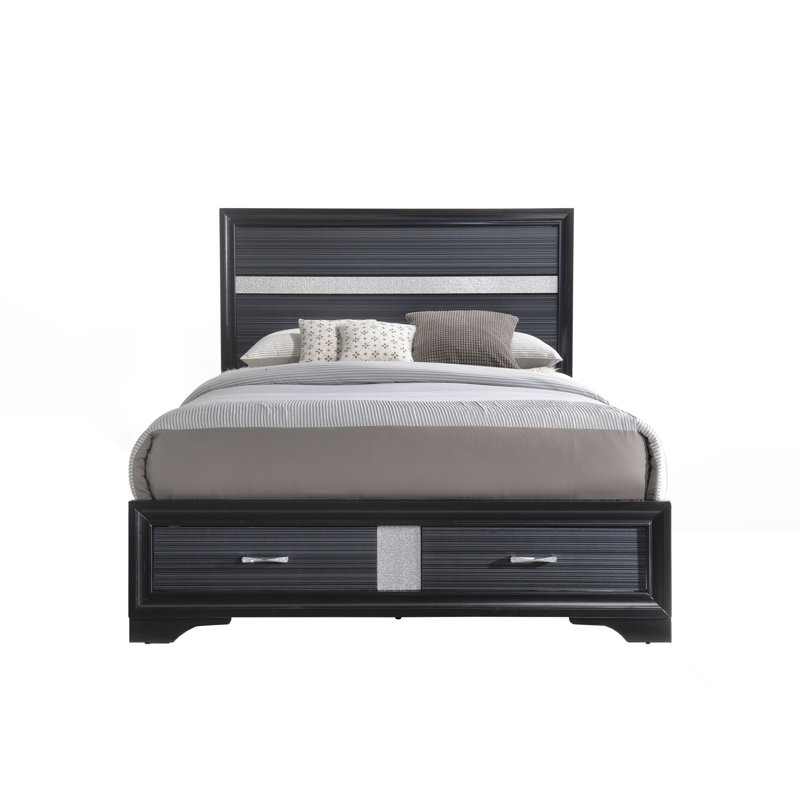 Kontos Black 2-Drawer Platform Bed, Queen