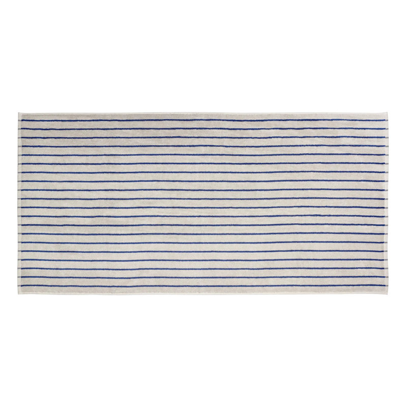 100% Cotton Bath Towel, Moonbeam/Mazarine Blue Narrow Stripe