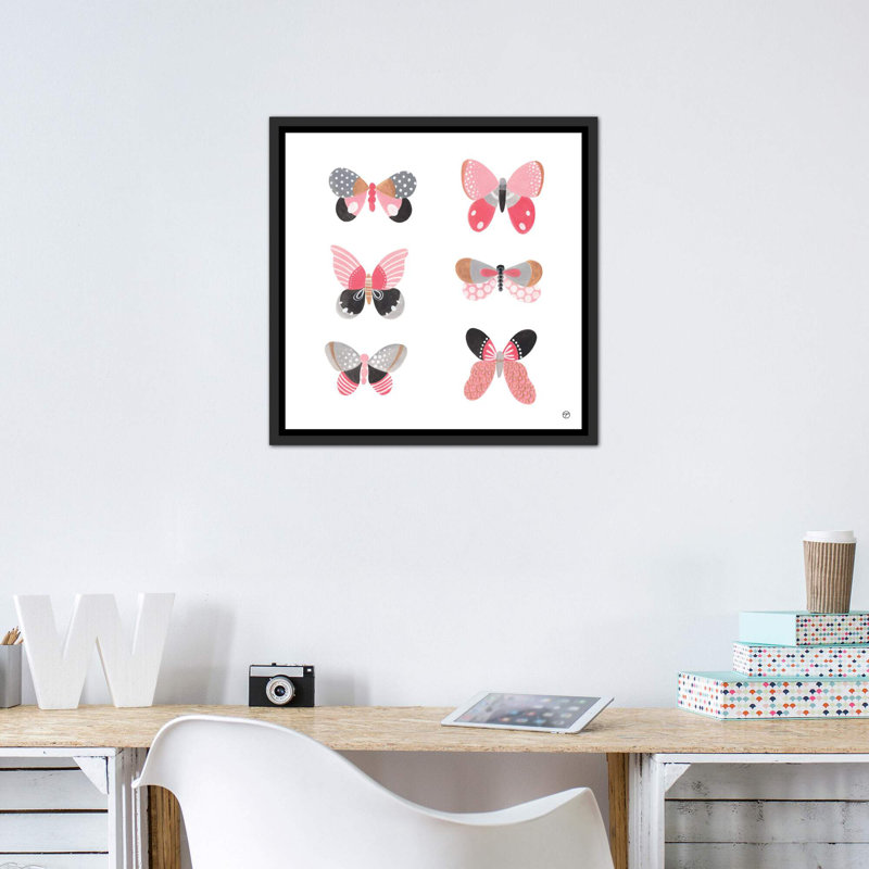 6 papillons art, H 26 po x l 26 po x P 1,5 po, Toile avec cadre noir