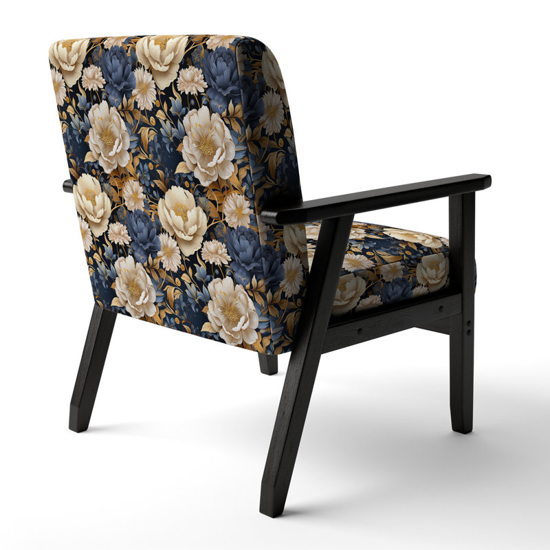 Motif de pivoines bleues et beiges - Fauteuil d'appoint rembourré Cottage