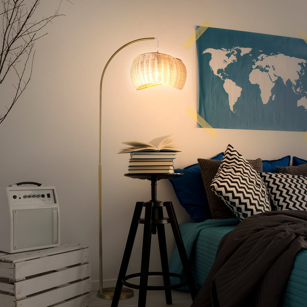 Brightech Wave 81 in. Mid-Century Modern 1-Light LED Energy Efficient Floor Lamp with Bamboo Drum Shade & Reviews | Wayfair