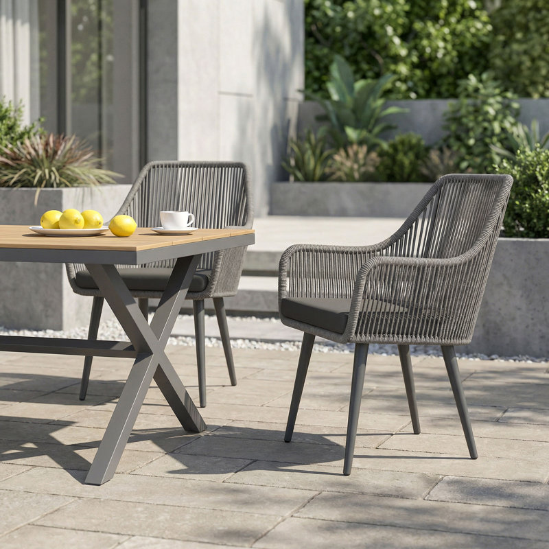 Chaise de patio avec coussin Cassil, Cadre gris / coussin gris