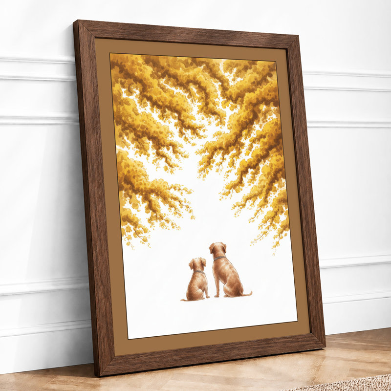 Rabbits Under Golden Canopy Boho - Framed Print, A3 - 42.0 x 29.7 cm, Walnut