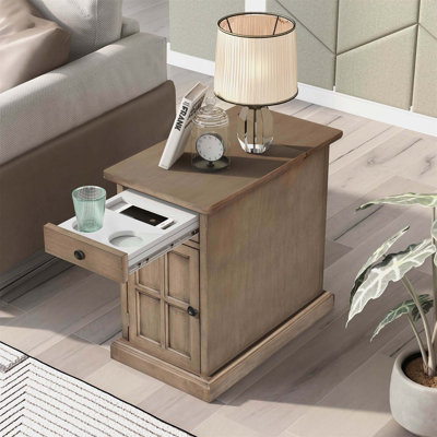 Table de bout de salon Classic Classic avec ports USB et tiroir multifonctionnel, avec porte-gobelets et rangement
