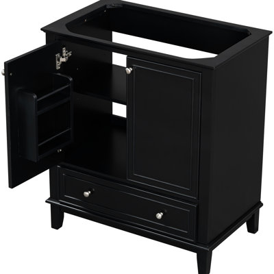Bathroom Cabinet Base 30", Black Painted, Solid Wood & , Functional Drawer And Shelf, Assembly Required 30" Vanity Base, Board Cabinet, Doors Drawer, Multi-Functional, Adjustable Needed