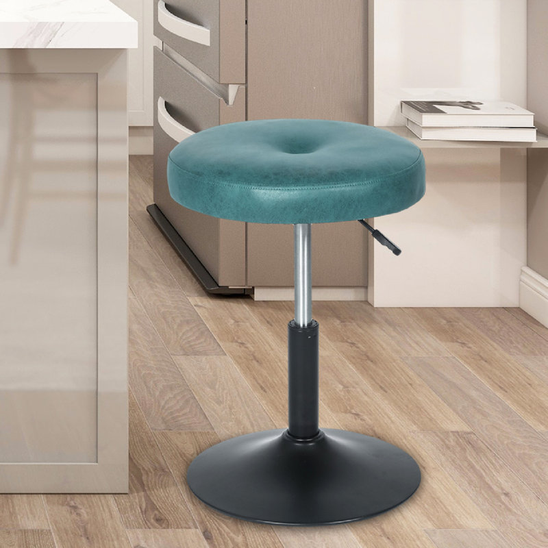 Tabouret de coiffeuse en acier inoxydable de 23,2 po de hauteur Aderito, Bleu sarcelle foncé, Noir, noir, noir, noir
