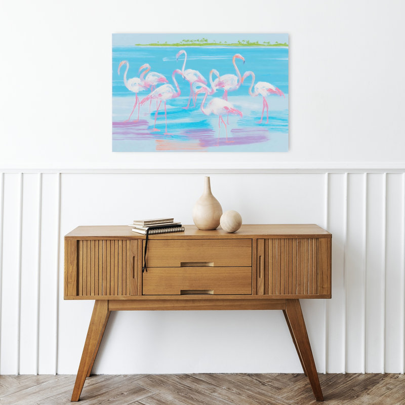 Flamants roses, impression d'art mural contemporain, 16" H x 24" W