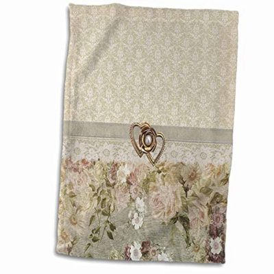 Heart Pearl Rose Hand Towel - Elegant Floral Design, 15 x 22
