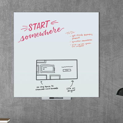 Wall Mounted Floating Glass Dry Erase Board, 35" X 23", White Frosted Surface,Frameless