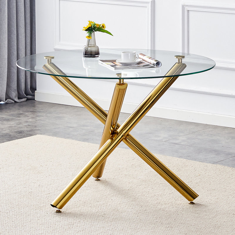 Table ronde en verre de 42 pouces, Doré
