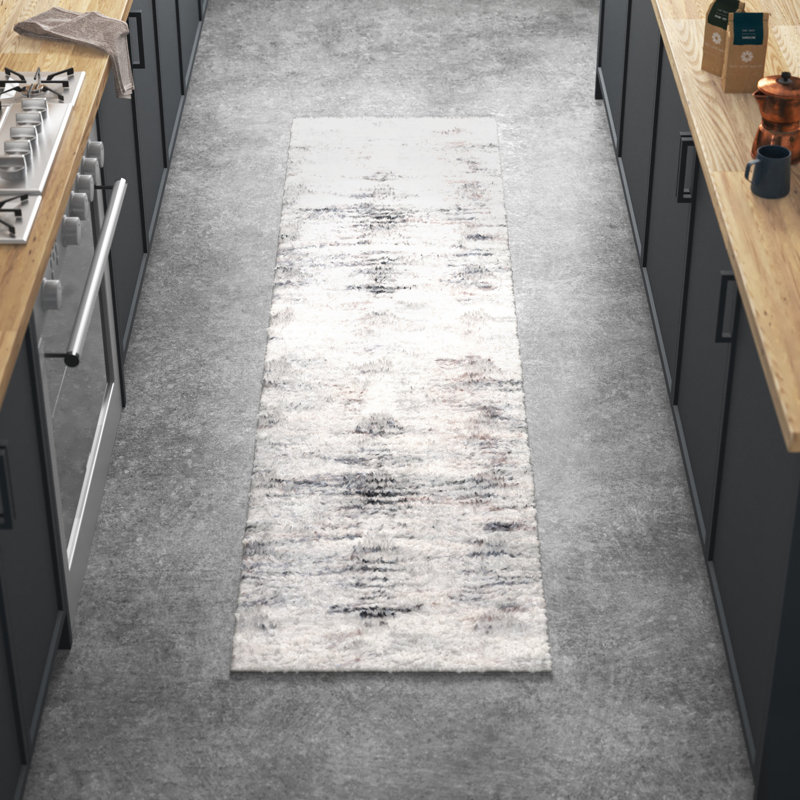 Tapis gris / ivoire à motif abstrait Mena, Carré 6 pi 7 po