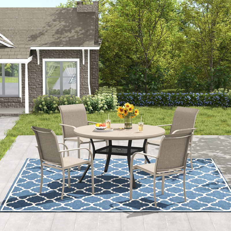 4-Person Outdoor Aluminum Patio Dining Set, Cream
