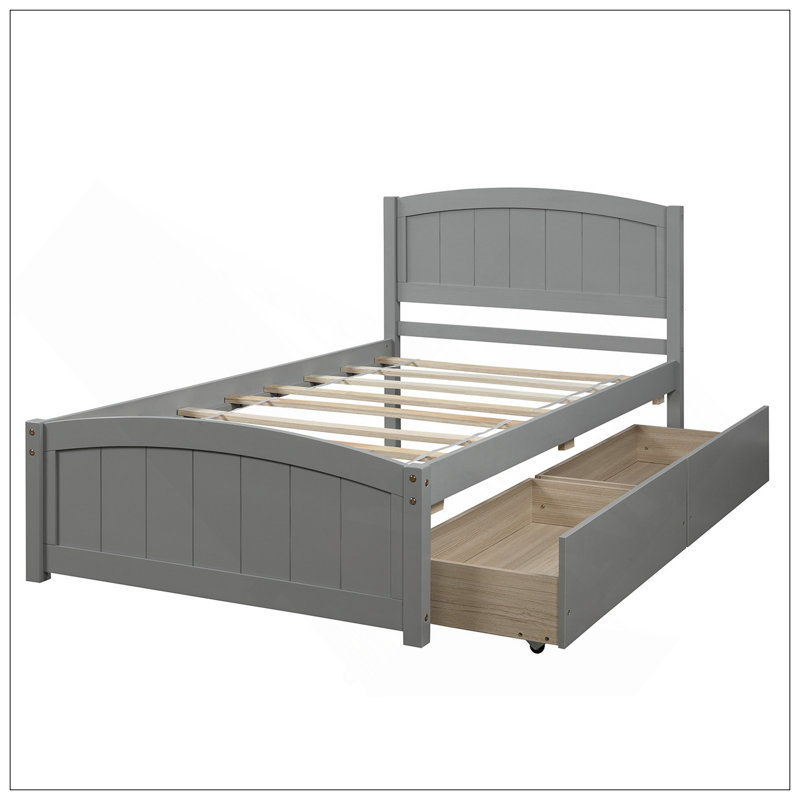 Lit plateforme simple avec deux tiroirs, gris