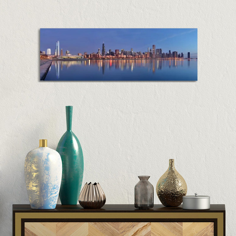 Chicago Skyline Cityscape (Sunset) - Wrapped Canvas Panoramic Print, 30.48 cm H x 91.44 cm W x 1.91 cm D