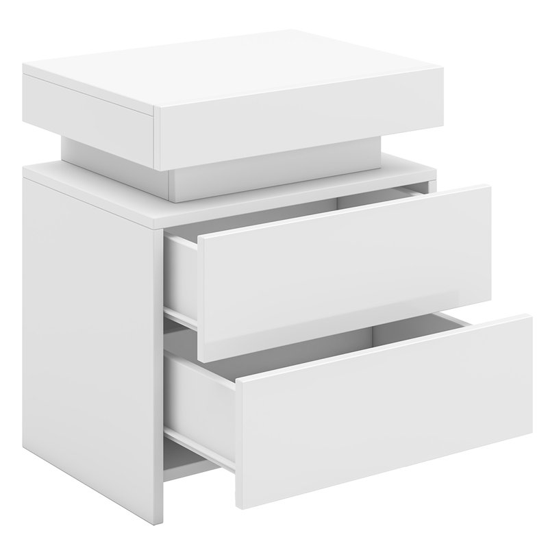 Table de chevet en bois manufacturé Albanais avec lumières DEL RVB, Blanc