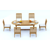 8 Seats 9 Pcs Grade-A Teak Wood Dining Set: 94" Mas Oval Trestle Leg Table And 8 Caranas Armless Chairs #11Ca2300